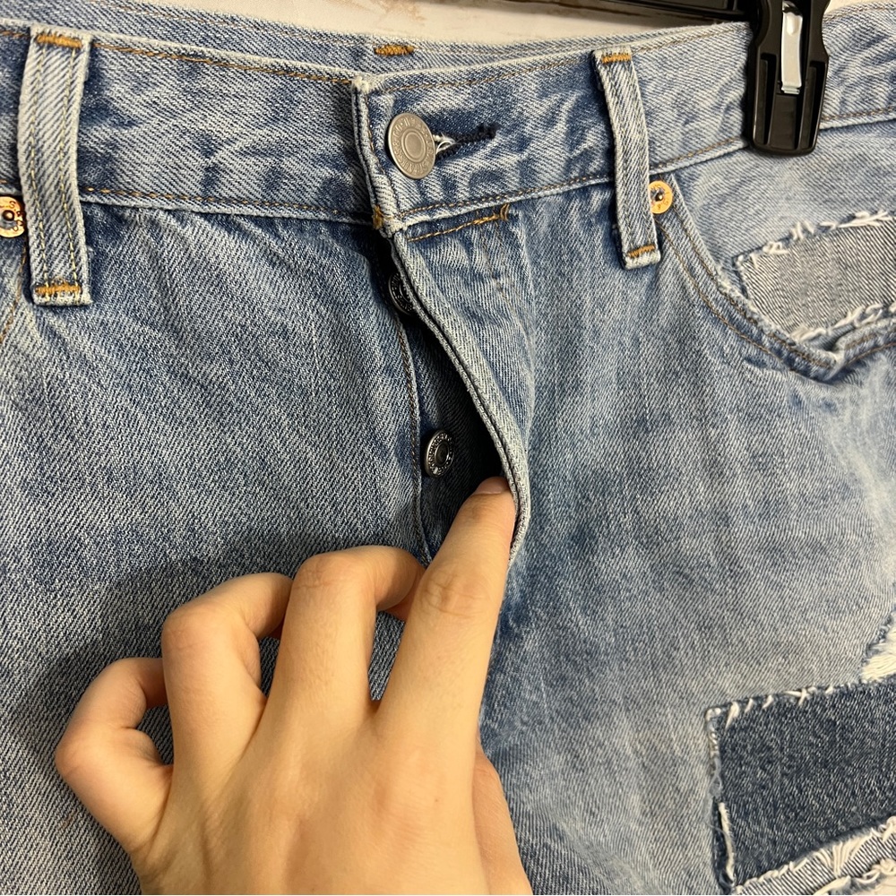 Levi’s 501 Button Fly Patchwork Cut Off Raw Hem S… - image 2